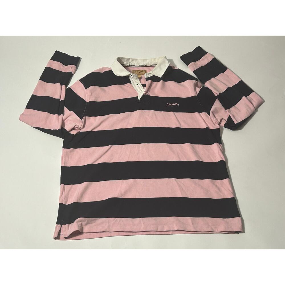 Schöffel Rugby Shirt – Pink & Blue Striped, Size Large